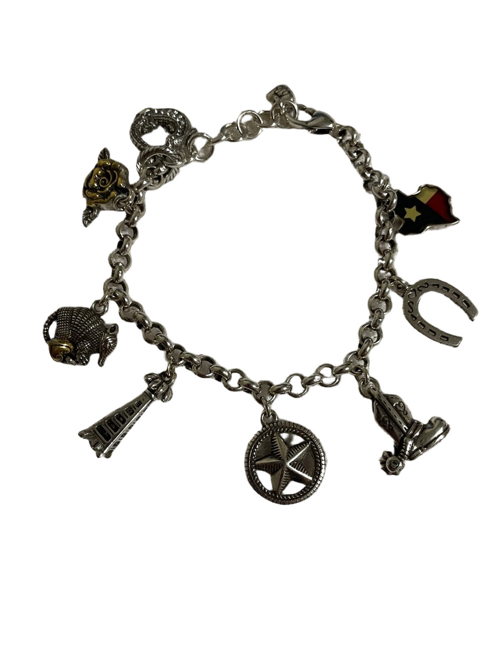 Brighton Silver Plated Texas Themed Charm Bracelet